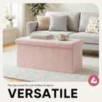 30 Inches Storage Ottoman Bench - Square Ottoman with Sherpa Top,Storage Bench for Bedroom 30" L x 15" W x 15" H - Pink