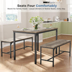 DUMOS Dining Table Set, Dining Table for 4 with Bench,Kitchen Table, Space-Saving Ideal 4-Person Set for Dining Room Kitchen Apartment Corner Grey 3 Pack