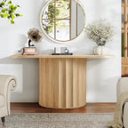 59'' Fluted Console Table for Entryway, Narrow Console Table Wooden Sofa Tables Behind Couch, Modern Curved Accent Table for Hallway, Living Room, Entrance, Foyer (Natural)