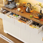 63" Kitchen Storage Cabinet with LED Light & Charging Station, Pantry Cabinet with Fluted Doors & Gold Handles, Hutch with 4 Drawers & Adjustable Shelves, Coffee Bar Cabinet for Dining Room, White
