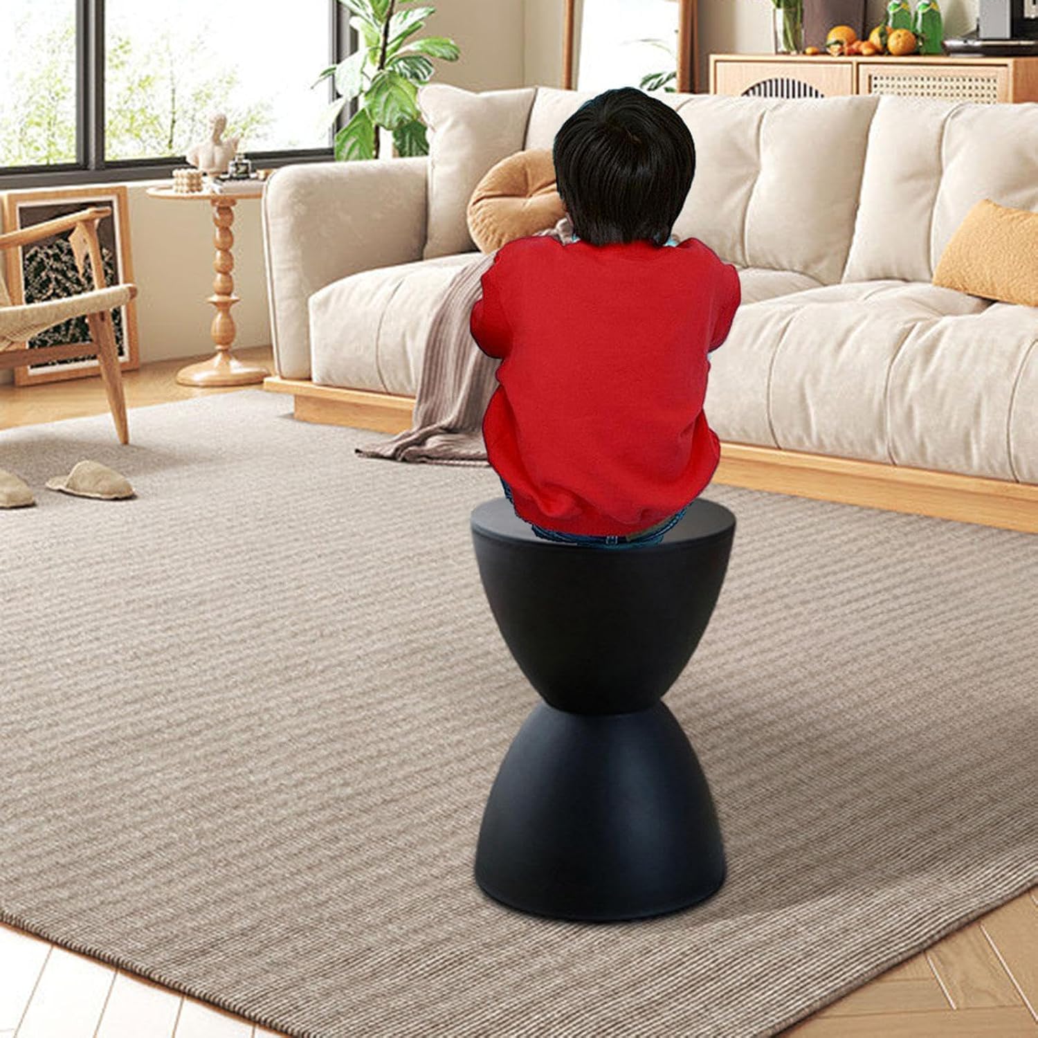 Ottoman Foot Stool Children Chair for Playroom Apartment Bedroom Doorway, Black