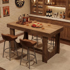 LITTLE TREE 63" Bar Table, Large Wood Home Bar Unit, Rectangular Dining Pub Table with Footrest for Home Kitchen, Dining Room, Living Room, Bistro, Brown