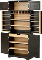 78.2" Tall Farmhouse Kitchen Pantry Cabinet with Adjustable Shelves, Storage Cupboard with 8 Door Shelves and Hidden Drawer, Kitchen Hutch with Wine Rack for Dining Room, Bathroom, Black