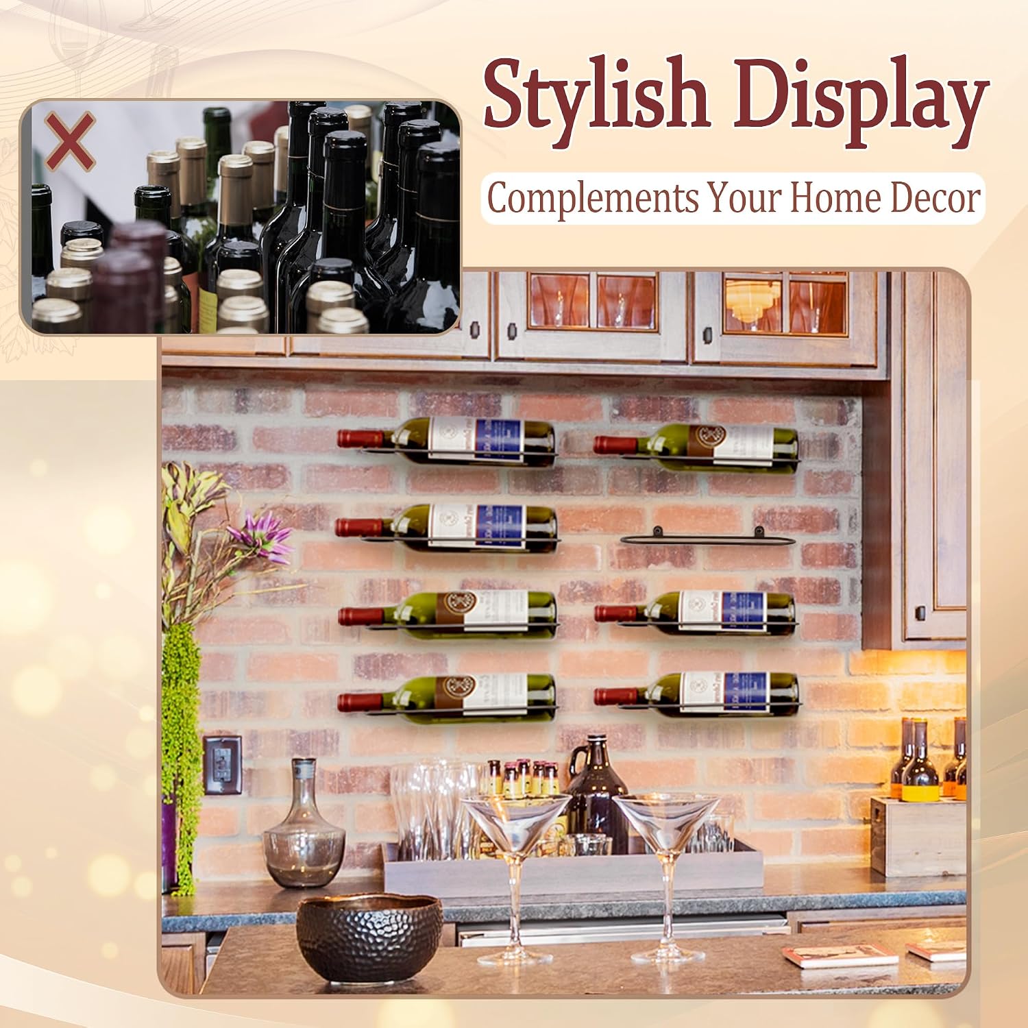 AQAREA Wall Mounted Wine Rack: Metal Wall Wine Bottle Holder - for Wine Cellar Home Kitchen Bar Decor - 8Pcs