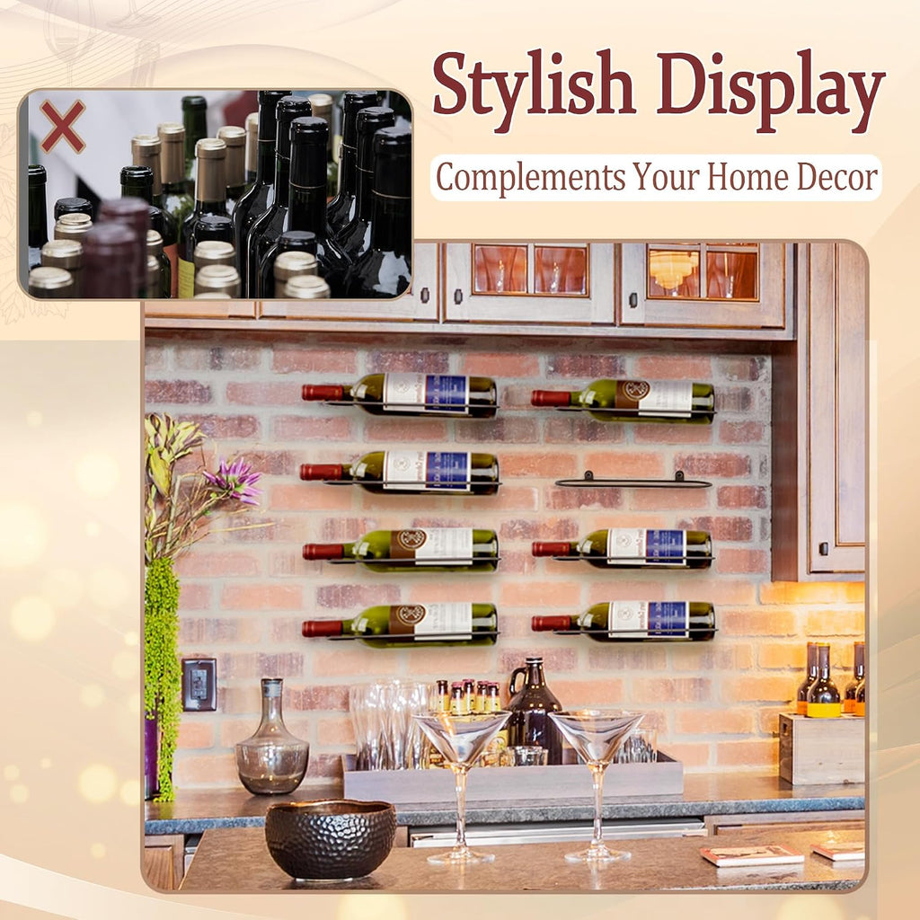 AQAREA Wall Mounted Wine Rack: Metal Wall Mount Wine Bottle Holder - for Wine Cellar Home Kitchen Bar Decor - 4Pcs