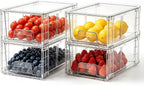 4 Pack Stackable Storage Drawers with Handles, Easy Assembly Clear Acrylic Fridge Organizer, Refrigerator Organizers and Storage for Kitchen, Under Sink, Pantry, Bathroom