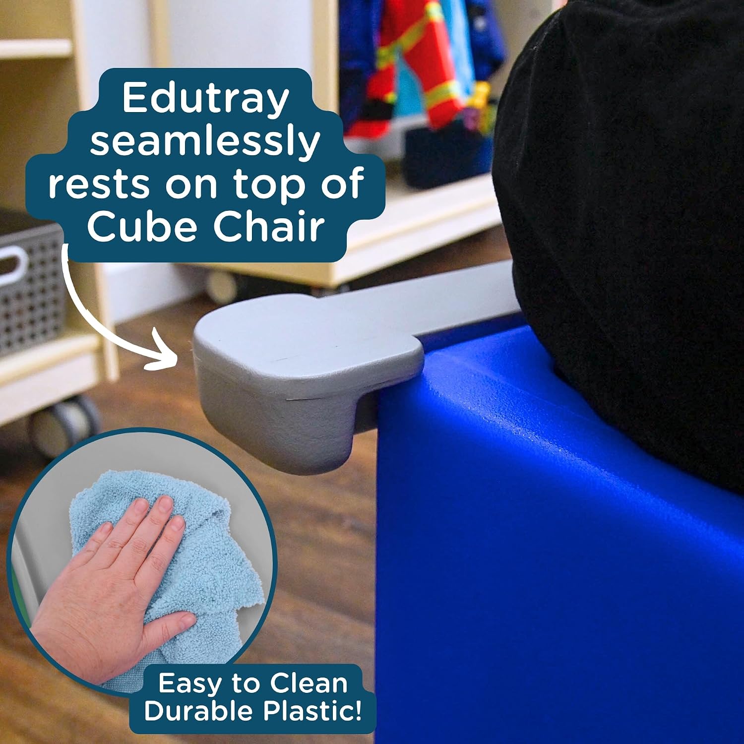 Children's Factory Edutray Desk Attachment for Cube Chair – Toddler Study Surface for Homeschool, Classroom, Space-Saving, Durable, Easy-Clean Plastic, Gray