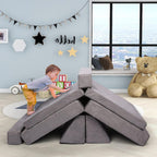 Betterhood Modular Kids Play Couch, Kids Couch Building Fort for Playroom, Children Convertible Foam Cushion for Boys and Girls (Square Armrest, Grey)