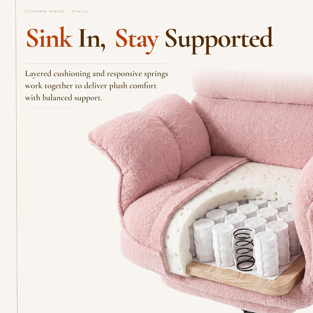 Dowinx Big and Tall Office Chair, Ergonomic Desk Chair with Thick Cushion, Wide Seat & Armrests Computer Gaming Chair,High Back Reclining Teddy Fleece Criss Cross Chair with Foot Rest, Pink