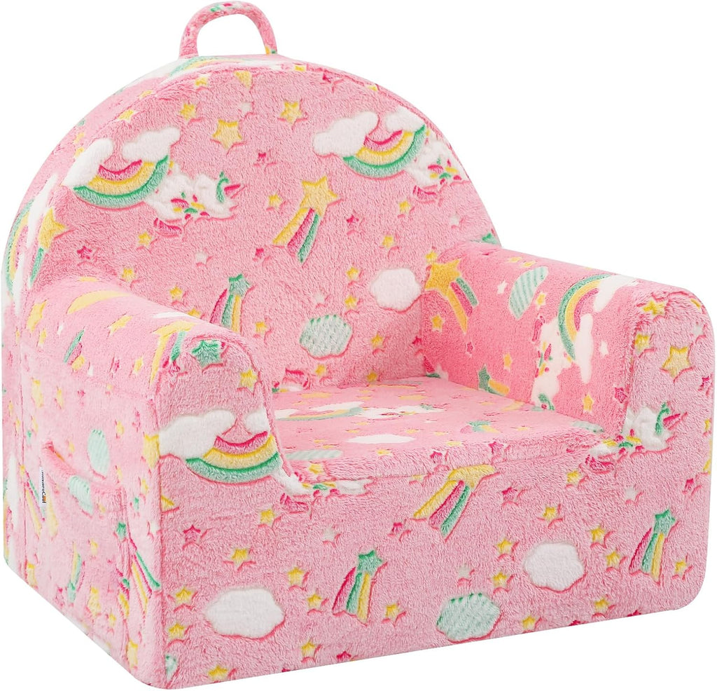 MeMoreCool Comfy Kids Chair for Ages 3+, Glow Unicorn Kids Reading Chair, Soft Plush Kids Armchair, Cozy Foam Kids Armchair for Kids Room, Living Room, Playroom, Reading Nook