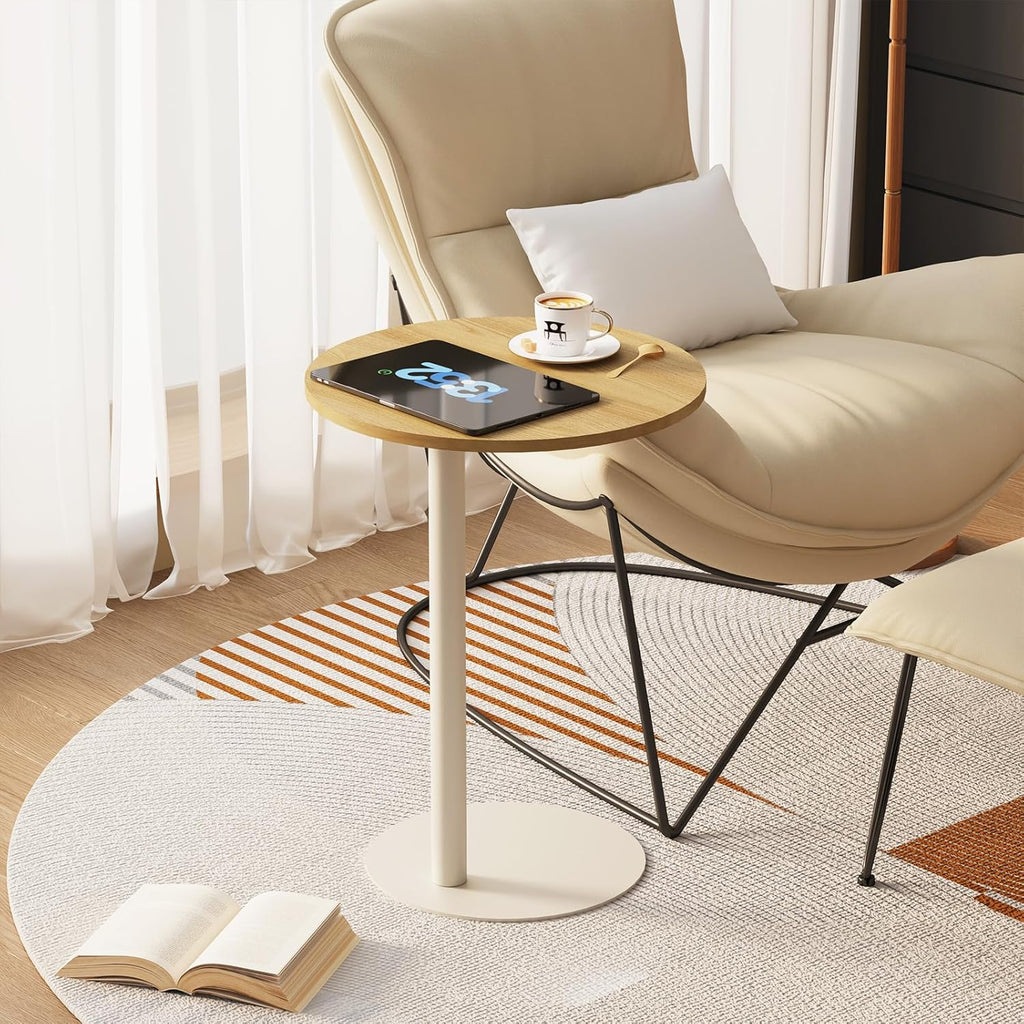 C Shaped Round End Table, Small Side Table for Couch,Tv Trays for Eating,Snack Sofa Tray Table with Metal Leg for Living Room, Bedroom, Bedside,and Office (Rustic Oak)