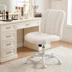 Vanity Chair with Wheels, Armless Office Chair Height Adjustable, Cute Desk Chair with Soft Lumbar Support for Small Space, Bedroom, Make-up Room, White