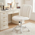 Vanity Chair with Wheels, Armless Office Chair Height Adjustable, Cute Desk Chair with Soft Lumbar Support for Small Space, Bedroom, Make-up Room, White