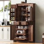 Merax 71" Tall Kitchen Pantry, Farmhouse Storage Cabinet with 6 Door Shelves, 2 Drawers and 3 Adjustable Shelves, Freestanding Rustic Wood Cupboard for Kitchen, Dining Room, Brown