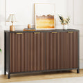 Fluted Buffet Cabinet with Storage, 55" Sideboard Cabinet with 4 Doors, Modern Credenza Accent Console Cabinet Coffee Bar Table for Living Room Dining Room Hallway, Dark Walnut