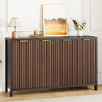 Fluted Buffet Cabinet with Storage, 55" Sideboard Cabinet with 4 Doors, Modern Credenza Accent Console Cabinet Coffee Bar Table for Living Room Dining Room Hallway, Dark Walnut