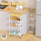 Vincona 7.1" Wide Slim Storage Cart on Wheels, 4 Tier Metal Narrow Rolling Cart with Handle and Wood Top, Multifunctional Small Mobile Shelf Unit Organizer Trolley for Laundry, Bathroom, Kitchen