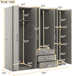 6-Door Wooden Wardrobe, Maximize Bedroom Storage with a Modern, Clean Design and Big Drawers (Gray)
