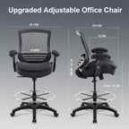 400lbs Office Drafting Chair Wide Dual Seat Cushion for High Standing Desk with Lumbar Support and Enlarged Adjustable Footrest-Black