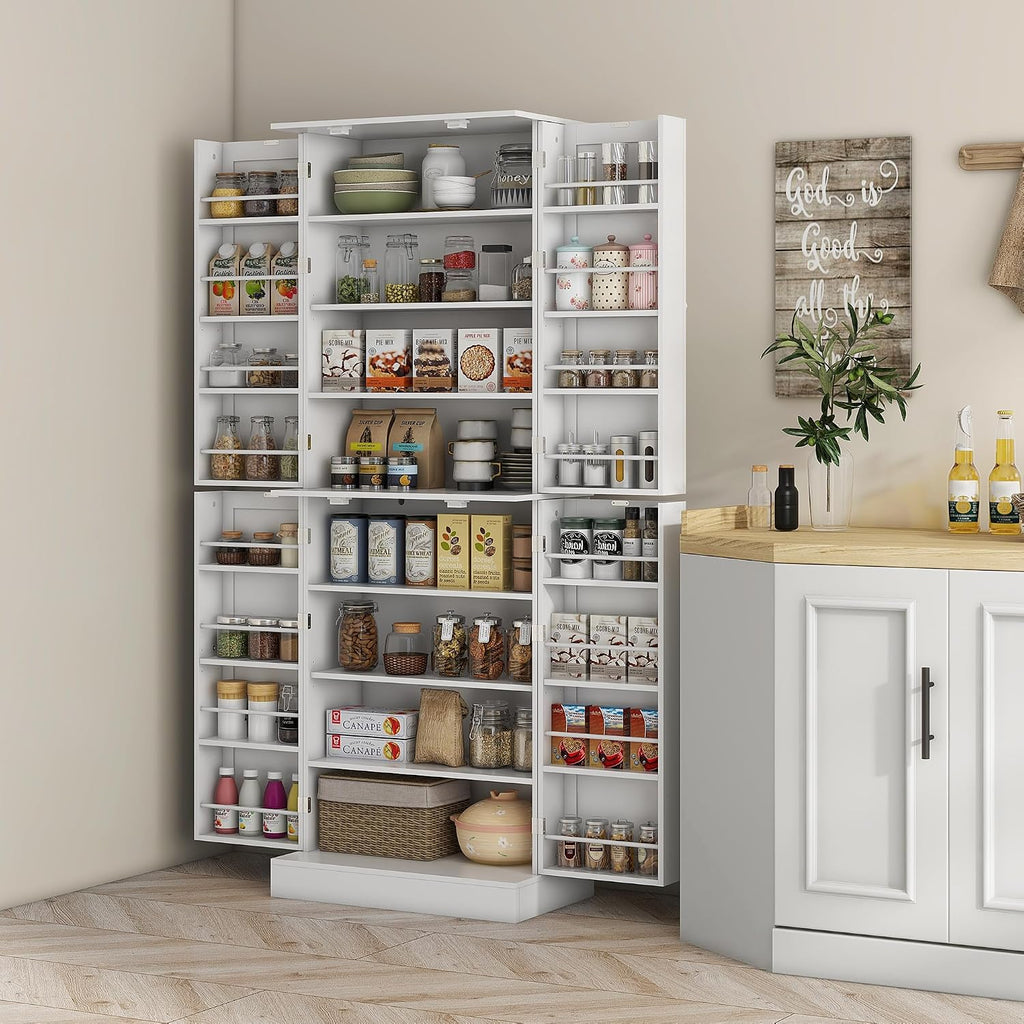 65" Kitchen Pantry Cabinet, Modern Storage Cabinet with Doors and Shelves, Freestanding Cupboard for Dining Room, White,13.8 * 23.6 * 65.4
