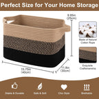 OIASKET Storage Basket for Organizing, Woven Baskets for Storage, Rectangle Decorative Baskets for Shleves, Closet, Toys, Books, Nursery Organizer Bins - Pack of 3 (Black & Brown, 15.75"x11.8"x9.85")