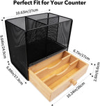 Kitchen Utensil Holder Countertop, Extra Large Utensil Organizer with Drawer, 2 Tier Utensil & Silverware Holder for Counter, Countertop Organizer for Cooking Utensil Cutlery, Quick Dry Diatomite Base