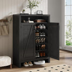 ONBRILL 6-Tier Shoe Cabinet with Doors, Farmhouse Shoe Storage Cabinet with Adjustable Shelves, Large Capacity Wooden Shoe Rack Organizer for Entryway, Hallway, Living Room (Black)