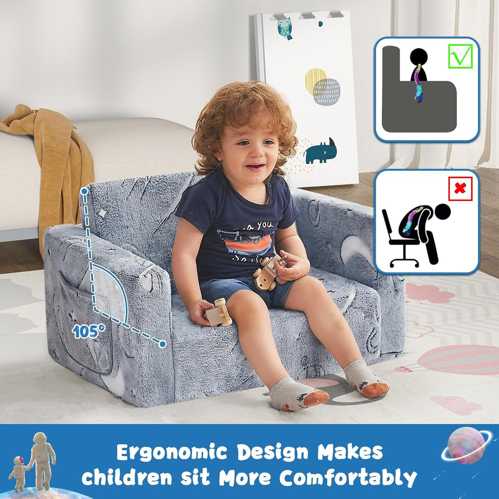inhand Toddler Chair Comfy,2-in-1 Soft Toddler Couch Fold Out for Kids,Convertible Sofa to Lounger,Gift for Girls and Boys Birthday,Space,Medium