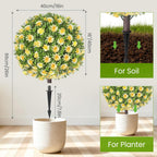 26" Artificial Yellow Boxwood Topiary Ball Tree with Ground Spike, Set of 2 Fake Fall Boxwood Bushes Shrubs Outdoor, UV Resistant Faux Greenery Trees Ball for Outdoor Front Porch Garden Decor
