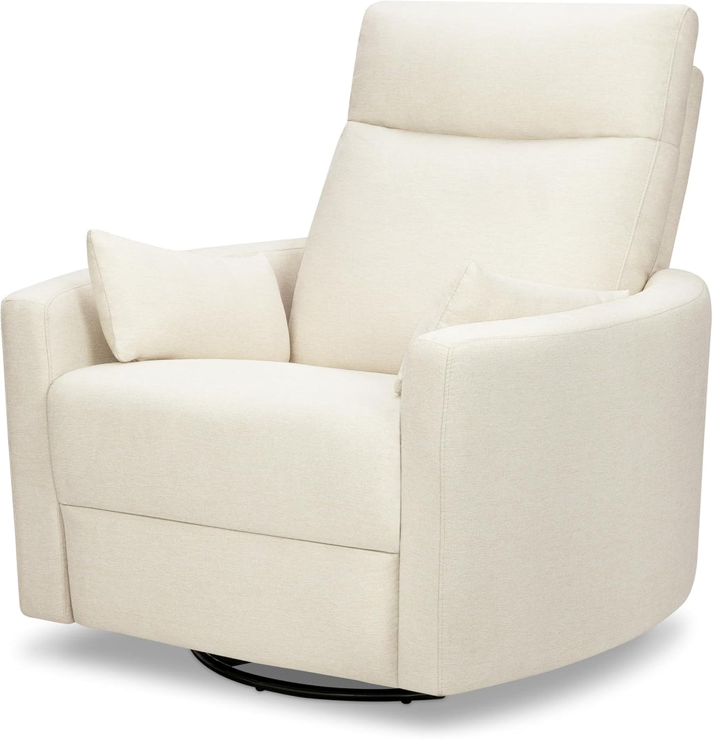 Davinci Atlas Upholstered Recliner and Swivel Glider in Vanilla | Nursery Glider Chair with High Back, Padded Armrests, and Bolster Pillows | Smooth Recline for Nursing and Feeding
