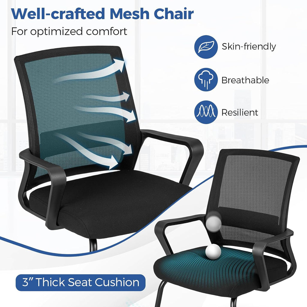 Tangkula Office Guest Chair Set of 12, Reception Chairs Conference Room Chairs with Adjustable Lumbar Support & Sled Base, Modern Mid Back Mesh Desk Chair no Wheels