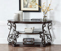 SSLine Vintage Wood Console Table Elegant Curved Rectangle Entryway Table with Tempered Glass Top & Marble Shelf Traditional 3-Tier Hallway Tables for Living Room Entrance(Dark Brown)