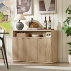 LEYAOYAO Buffet Cabinet with Storage, 45" Wide Fluted Accent Sideboard Credenza with 3 Doors & Open Storage Shelf, Modern Kitchen Wood Media Console Cabinet for Living Room, Entryway, Natural Oak