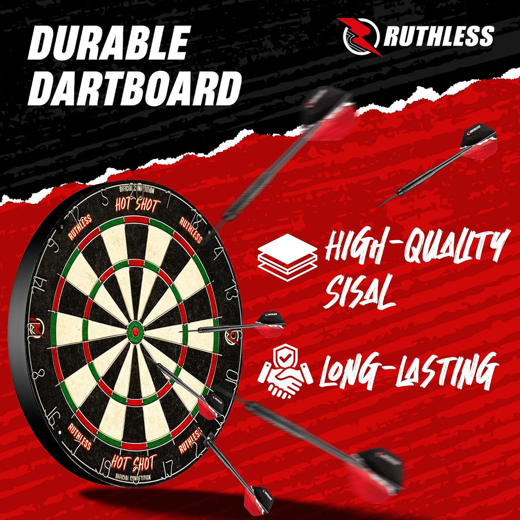 Ruthless Home Darts Centre with or Without LED Light Options | Home Dart Board Centre Including Cabinet, Dartboard and 2 Sets of Darts.