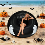 Inflatable Bean Bag Chair Sofa for Kids with Ghost Pattern Glow in the Dark, Blow up Air Lounge Chairs Furniture Couch for Camping Movie Night Party Halloween Decorations Decor