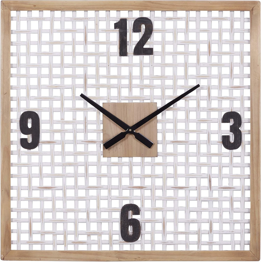Deco 79 Farmhouse Wood Square Wall Clock, 24" x 2" x 24", White