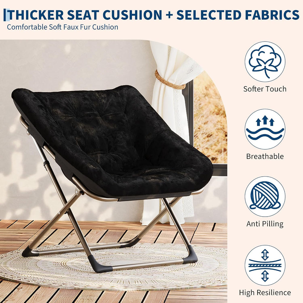 Collapsible Saucer Chair for Adults – Soft Faux Fur, Metal Frame, 300 Lbs Capacity, No Assembly Needed – for Bedroom, Living Room, Dorm or Apartment
