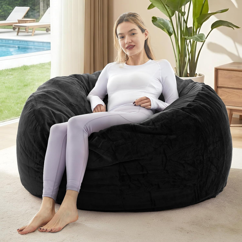 Giant Bean Bag Chair with Memory Foam Filling Beanbag for Adult 8 Colors, Machine Washable Removeable Flannel Cover, Soft Cozy for Bedroom, Living Room - 3 Feet Black