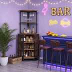 IBF Corner Bar Cabinet 71" Tall Wine Display with Glass Holder, Sturdy 5-Tier Industrial Farmhouse Liquor Storage with Adjustble Shelf，Anti-Tipping Design for Home Kitchen Small Space, Rustic Brown