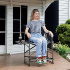 EVER ADVANCED Medium Tall Directors Chair Foldable Makeup Artist Chair Bar Height with Side Table Cup Holder and Pocket Footrest, Supports 400LBS (Grey, Seat Height: 23.2 inches)