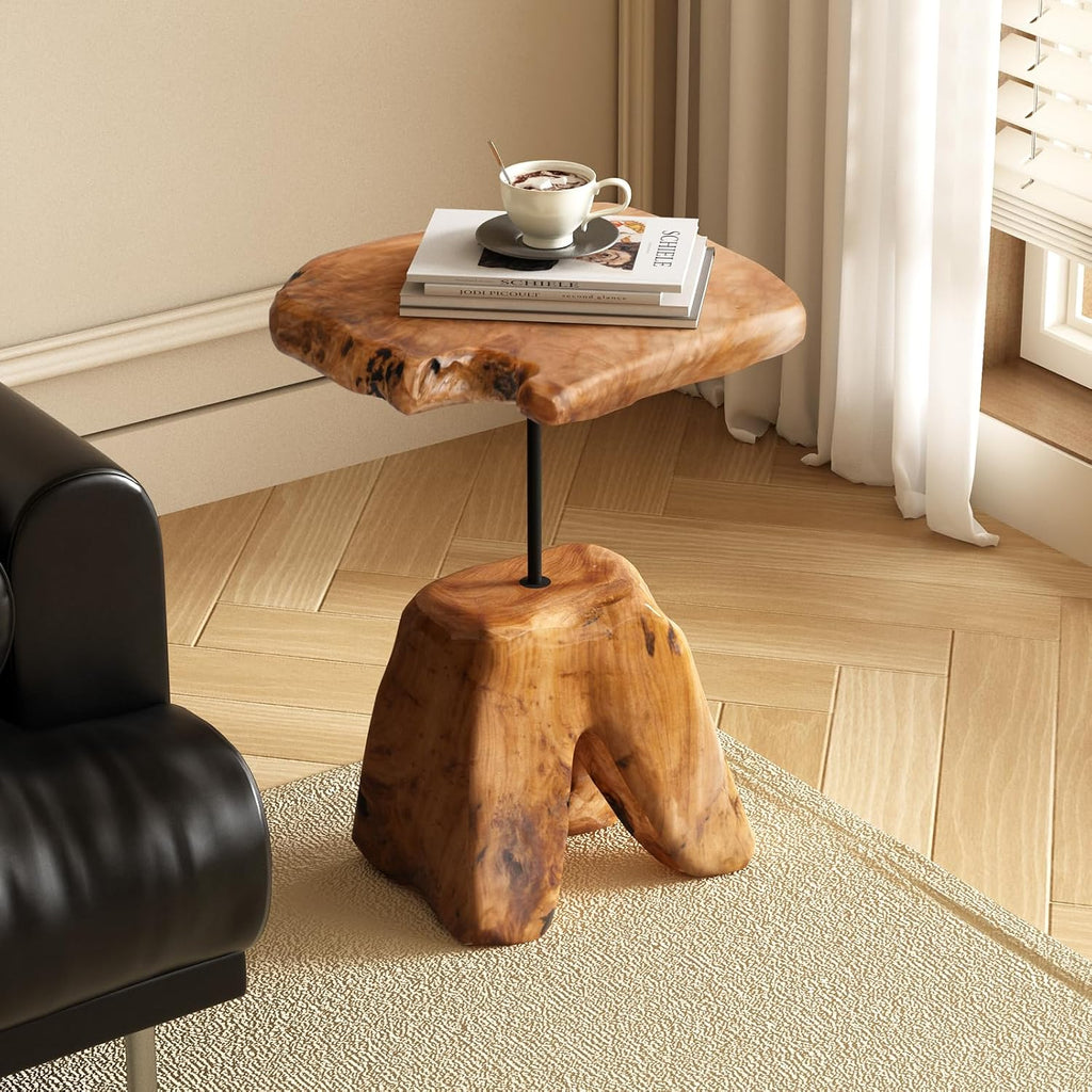 WELLAND Natural Edge Cedar Stump Side Table with Tree Root Base - Unique Handmade Wood Accent Table 14 W x 19" H