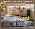 Huuger 77.6" Long Dresser for Bedroom, 16 Drawer Fabric Dresser for Closet, Wide Chest of Drawers with Storage, TV Stand for 65, 75, 85 Inch TV, 77.6" W x 13" D x 26.4" H, Rustic Brown