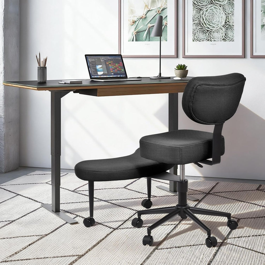 Ergonomic Cross Legged Chair, 360° Swivel Meditation Chair with Wheels for ADHD Desk & Yoga, Criss Cross Design with Strong Lumbar Support, Height-Adjustable Seat Mesh Style, Home Office - Black