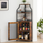 Amyove Corner Wine Bar Cabinet with Detachable Wine Rack, Industrial Wine Cabinet with Glass Holder, Small Sideboard and Liquor Coffee Bar Cabinet with Mesh Door, ‎Retro Brown