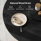 47" Round Dining Table for 6 with Storage (Table Only), Sleek Black Wood Grain, Modern Fluted Ribbed Pedestal, Hidden Cabinet & Lazy Susan, Minimalist Design