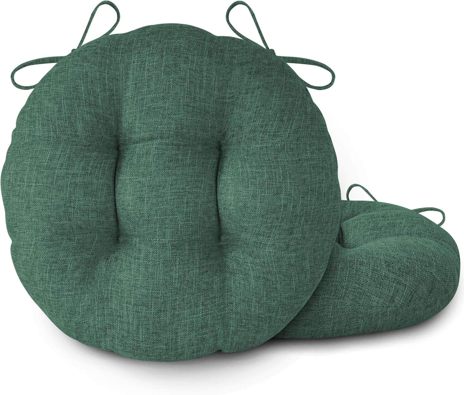 Round Chair Cushions with Ties 16" x 16" x 3" Thick Round Cushions Set of 2 for Indoor Furniture Comfy Circle Seat Pads for Kitchen Dining Room Green