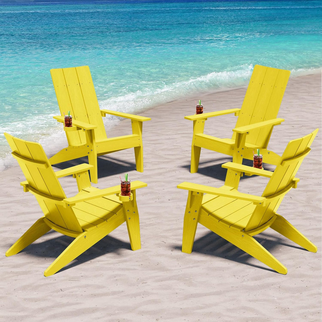 MXIMU Adirondack Chairs Set of 4 Outdoor: 450lb Capacity&33in Tall Backrest Oversized Modern Adirondack Chairs - Comfortable All-Weather Fire Pit Chair - Easy Assembly True Wood Grain Lawn Chair