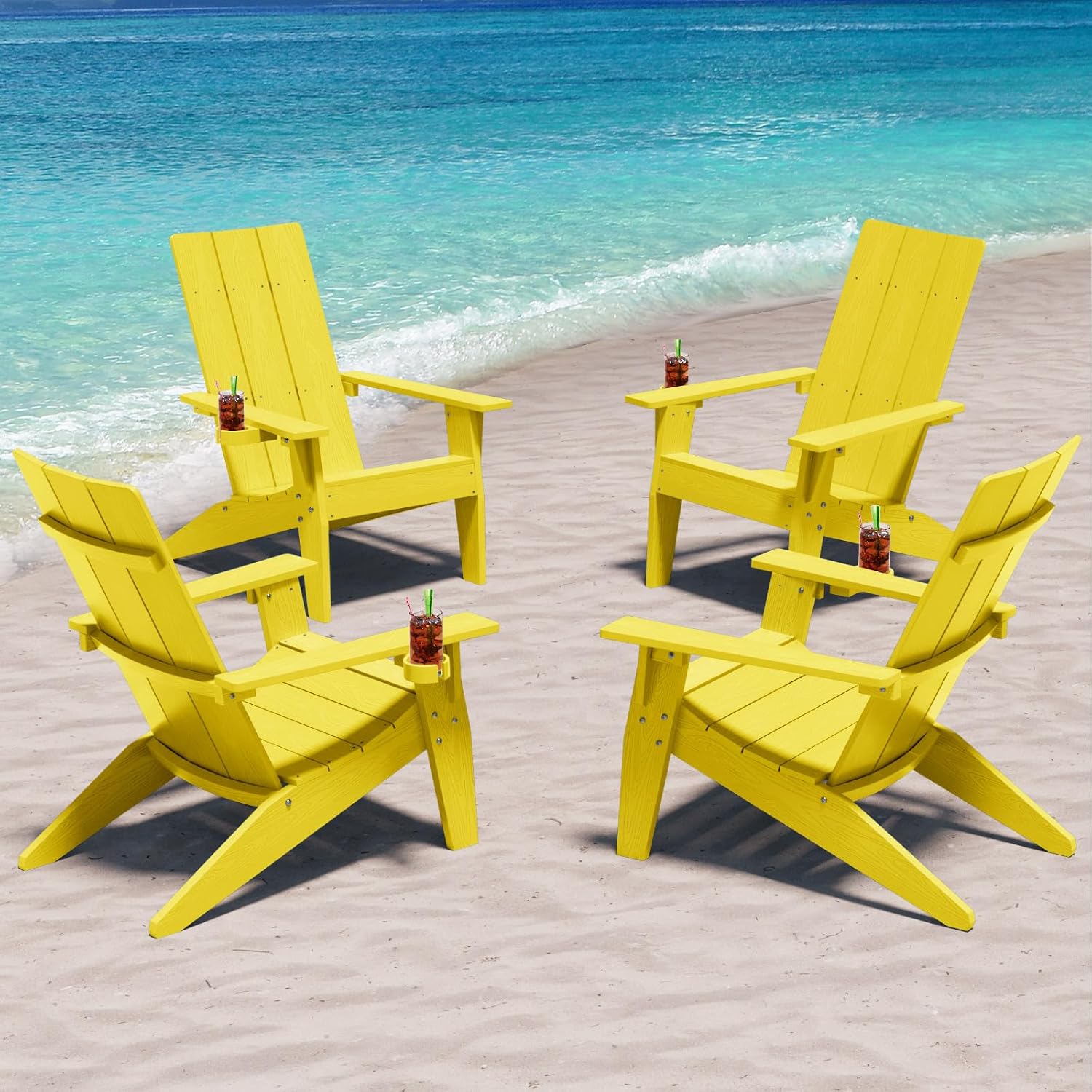 MXIMU Adirondack Chairs Set of 4 Outdoor: 450lb Capacity&33in Tall Backrest Oversized Modern Adirondack Chairs - Comfortable All-Weather Fire Pit Chair - Easy Assembly True Wood Grain Lawn Chair