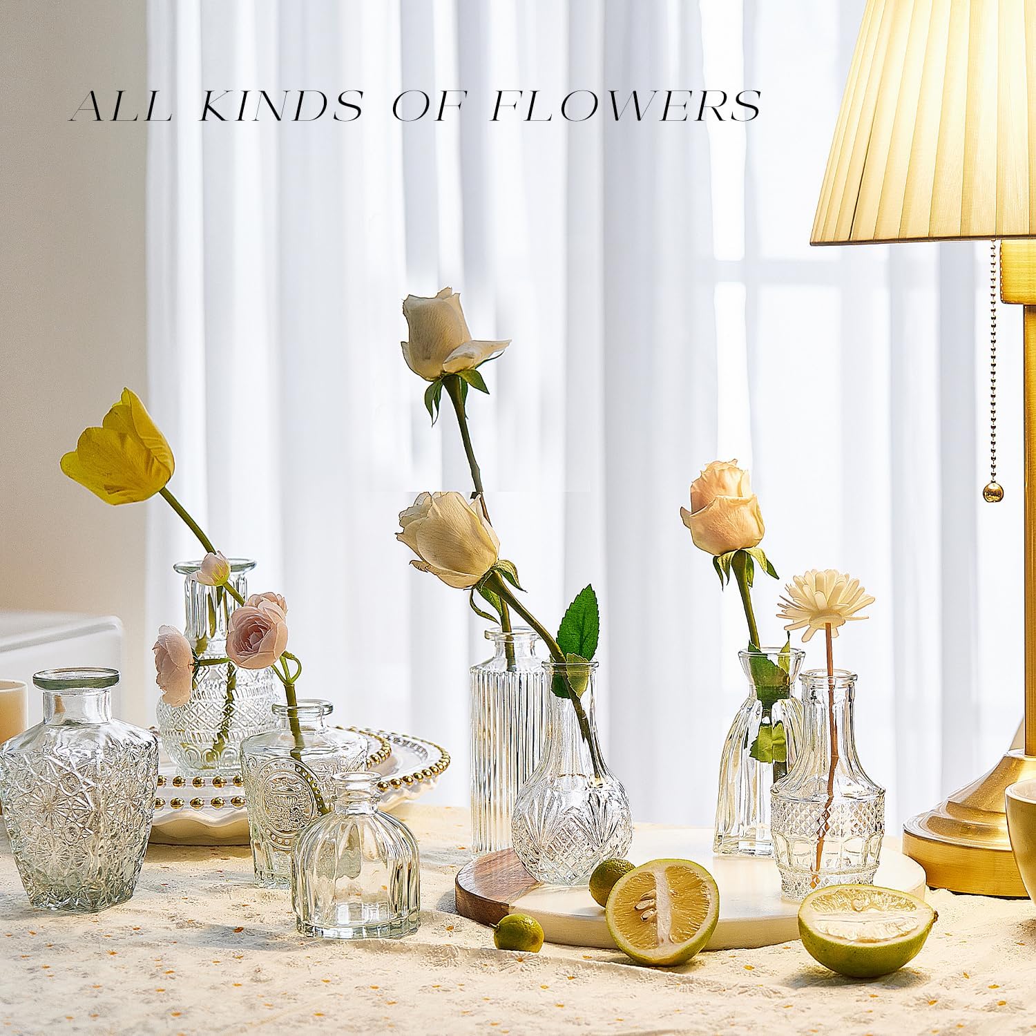 Glass Bud Vase Set of 16, Small Flower Vases, Glass Vases for Centerpieces, Vintage Home Table Decorations Bud Vases (16 Pcs, Clear)