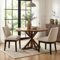 HNY Modern Dining Chairs Set of 2 with Comfortable Back Support, Farmhouse Soft Linen Upholstered Dining Room Chairs with Black Solid Wood Legs, Armless Kitchen Side Chairs for Living Room, Beige